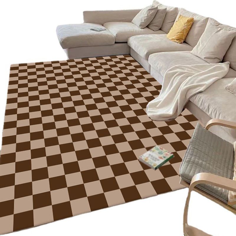 Beige Modern Rug Polyester Grid Indoor Rug Stain Resistant Area Rug for Living Room