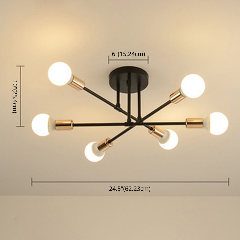 Lineaire Plafond Verlichting Retro Industrieel Ijzer Blootgesteld Lamp Semi Flush Mount Verlichting voor Living Room