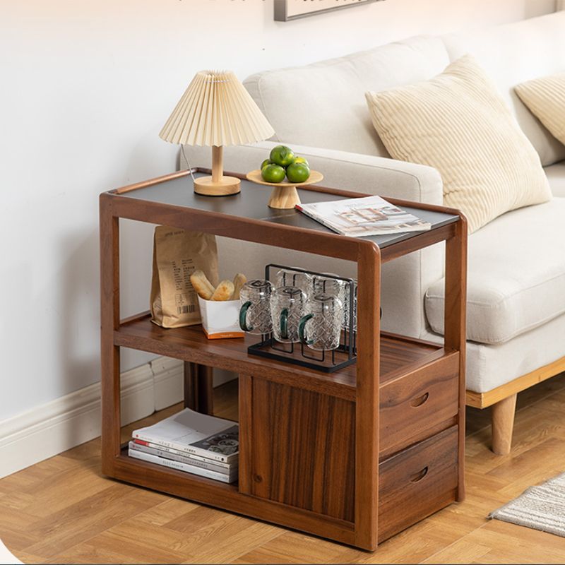 Modernistic Sofa Side Accent Table Solid Wood Block Rectangular with Storage