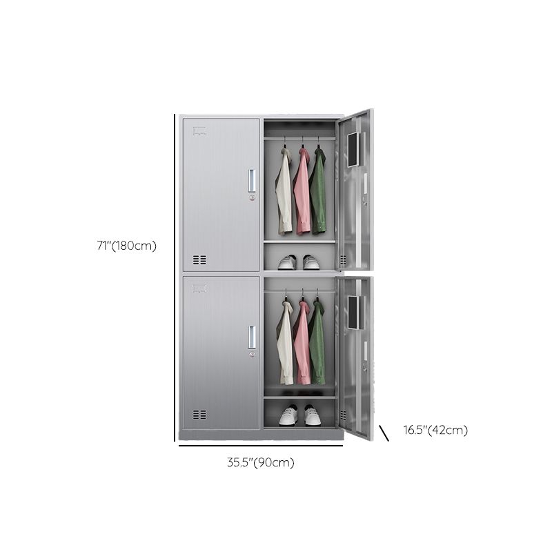Silver Metal Cabinet with Hinged Doors Modern Steel Storage Cabinet for Home