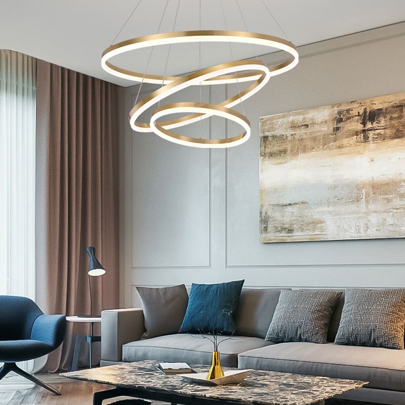 Fissaggi del lampadario a più luci di illuminazione anello moderno lampada appesa con ombra acrilica bianca