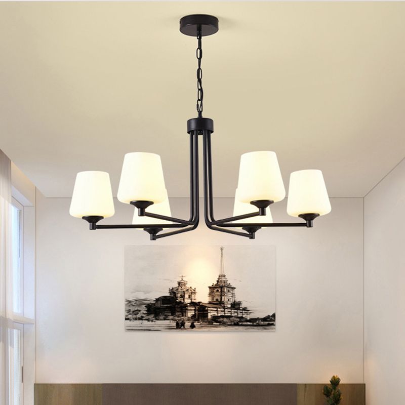 Noordse stijlvolle kegel plafond hanger licht wit glas 6/8/10 hoofden woonkamer kroonluchter lamp in zwart