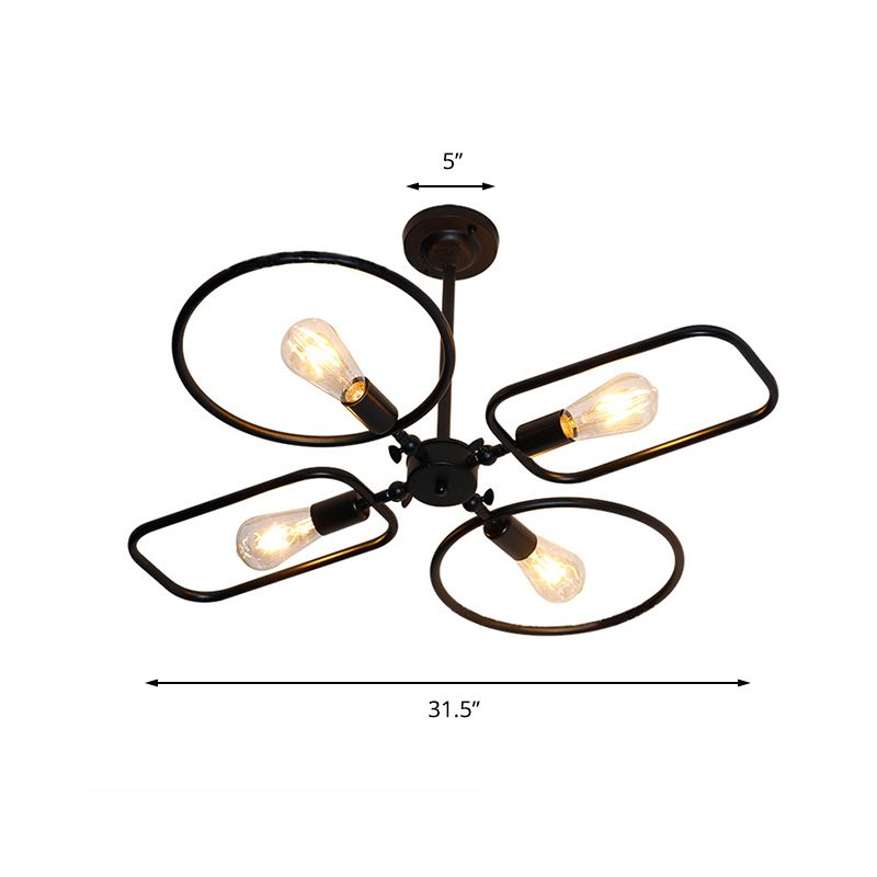 Lustre géométrique en métal Light Light Retro Style 4 lumières Hanging intérieure Lumière en noir