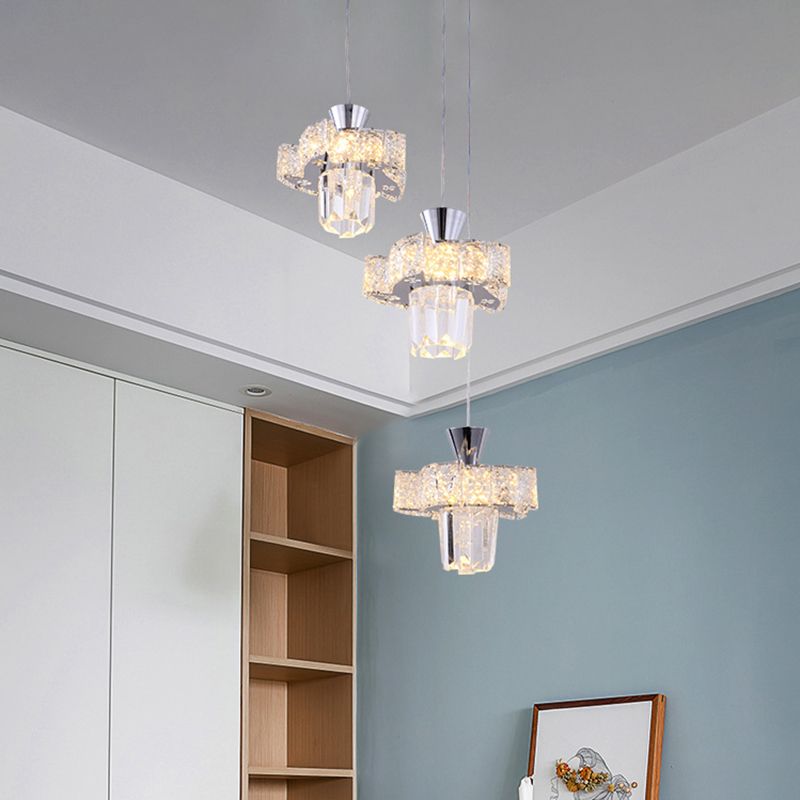 Cromo móviles múltiples colgantes de luz múltiple kit de lámpara de colgante de cristal transparente de 3 luces de 3 luces