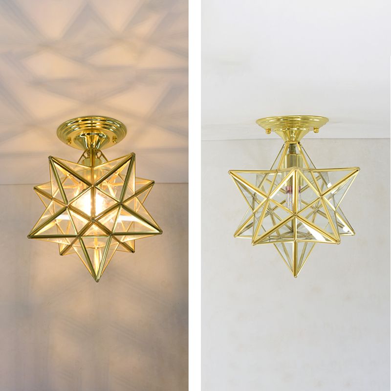 Glass Star Semi Flush Mounting Iluminación Vintage Aisle Techo de techo de montaje de montaje en oro