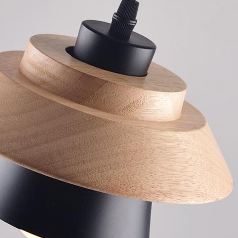 Saucer Cup Dining Room Hanging Lamp Metal and Wood 1 Bulb Nordic Pendant Light Fixture