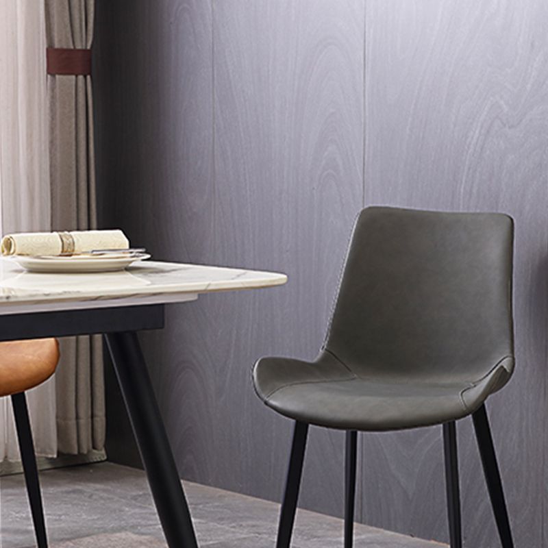 Upholstered Armless Dining Chairs Faux Leather and Metal Dining Chairs