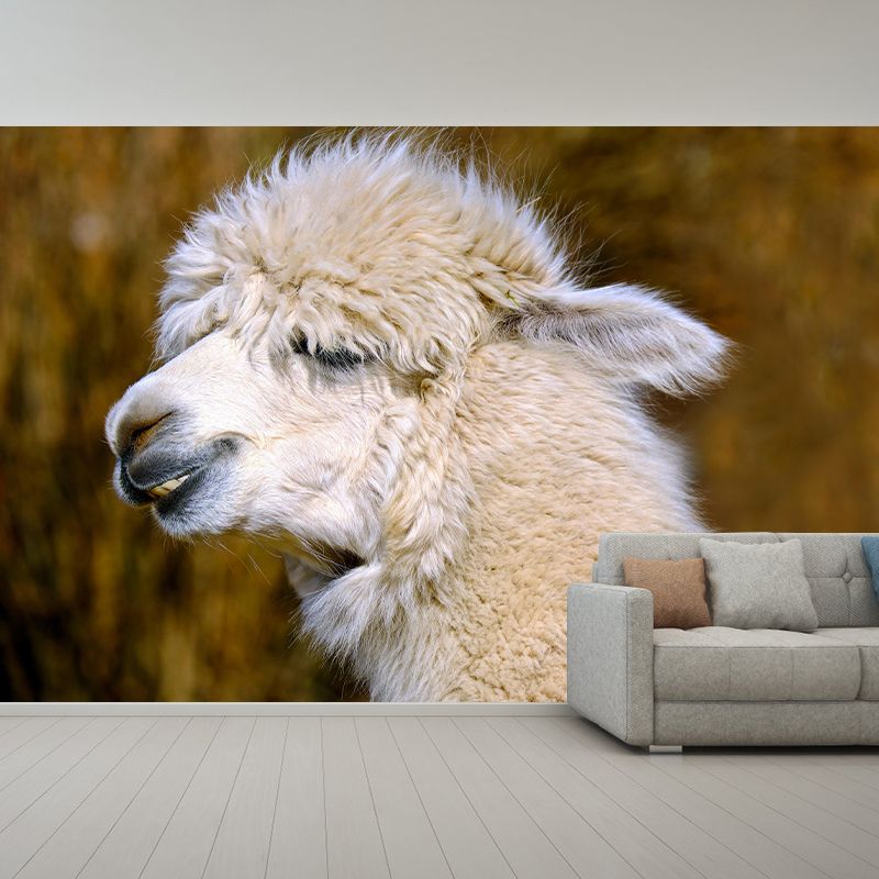 Customized Alpaca Wall Mural Wallpaper Horizontal Photography for Sitting Room