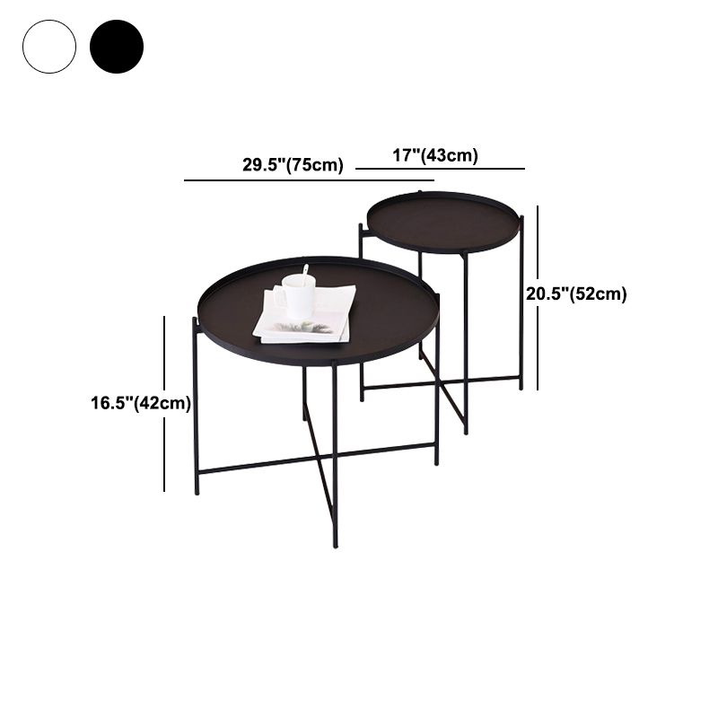 Modern Cross Legs Ironcraft Round Top Coffee Table/Nesting Tables