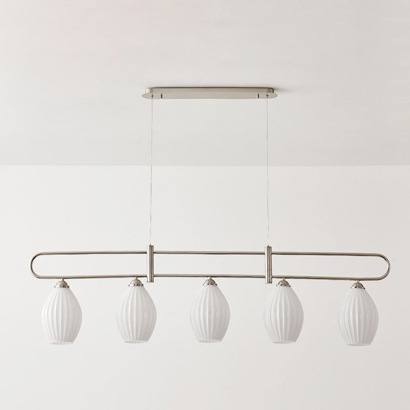 Drum Shape Glass Island Chandelier Modern Style Multi Lights Island Ceiling Light in White
