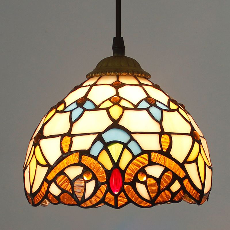 Buntkunstglas gewölbter Anhängerleuchte Barock beige hängende Leuchte