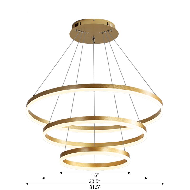 Round Acrylic Chandelier Lighting Modern 3 Lights Gold Led Ceiling Pendant Light in White/Warm Light