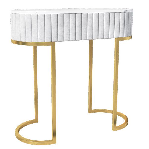 Glam Oval Console Accent Table Antique Finish Sofa Console Table in Marble