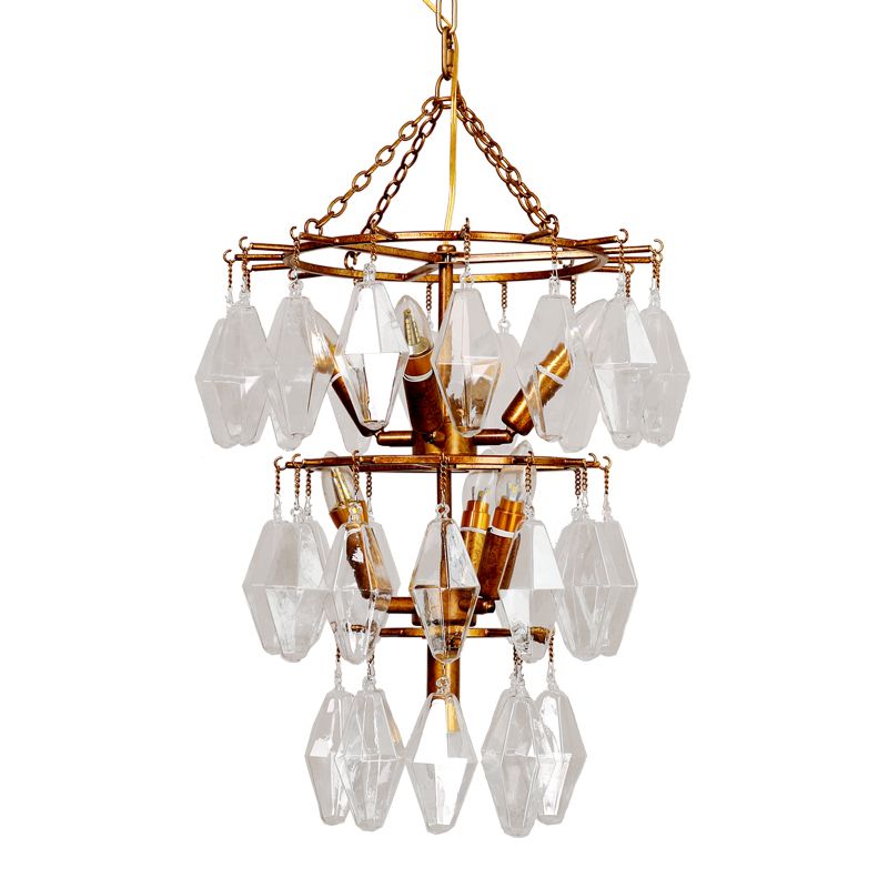 Diamond Clear Crystal Chandelier Lamp Countryside 8 Heads Living Room Pendant Light in Gold with Tiered Design