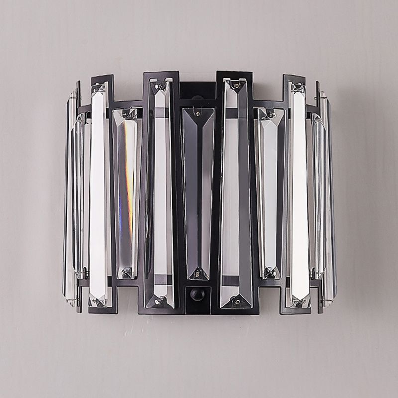 Moderna iluminación de apliques de 2 cabezas con lámpara de montaje de pared de medio cilindro negro de sombra de cristal