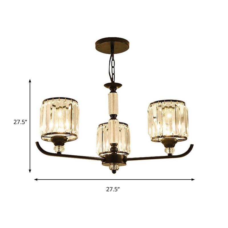 Black Cylinder Ceiling Light Antique 3/6/8 Lights Prismatic Optical Crystal Chandelier Light