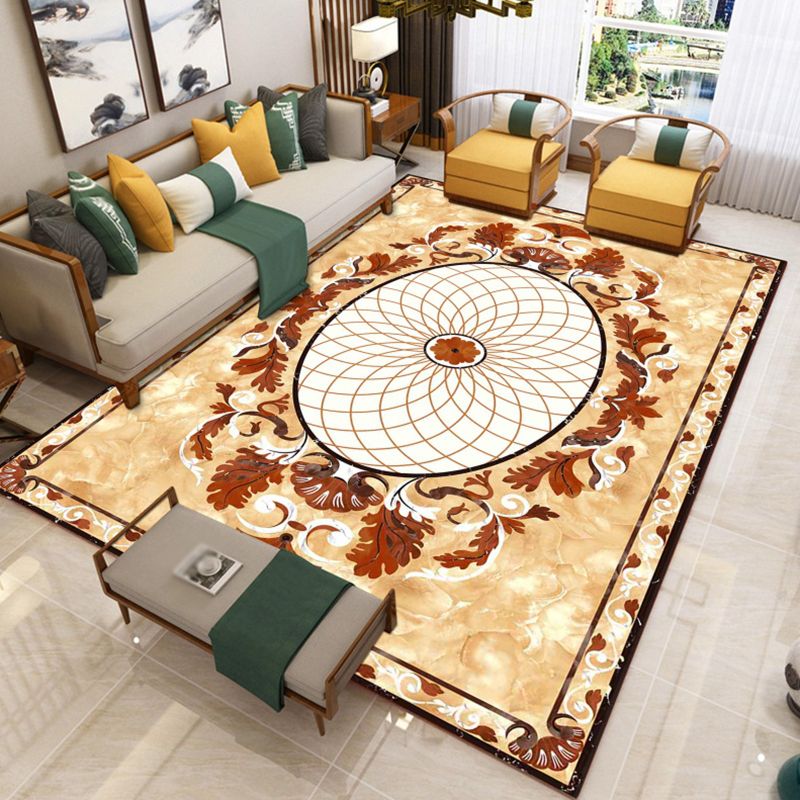 Victoria Floral Pattern Rug White Polyster Carpet Washable Area Carpet for Living Room