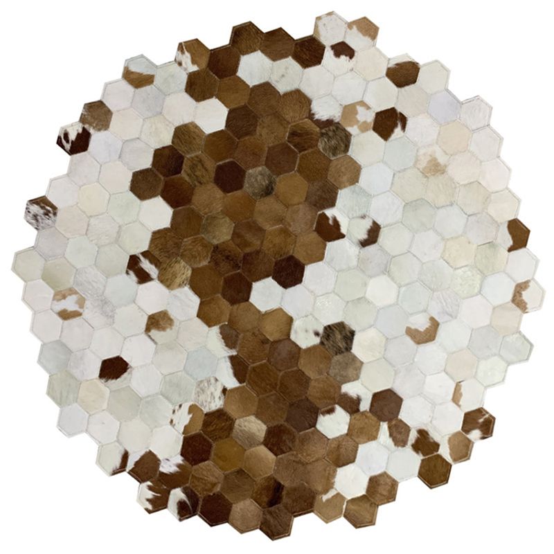 Creative Round Area Rug Geometric Print Splicing Carpet Handmade Cowhide Rug for Living Room