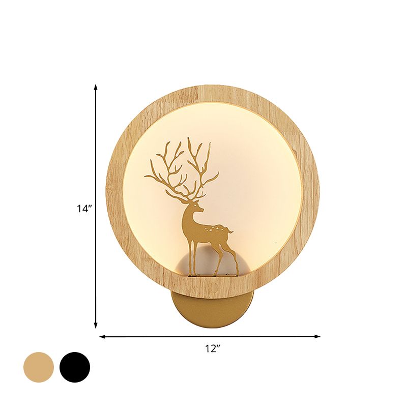 Houten halo ring muurschildering verlichting eigentijdse zwart/beige led muur sconce met sika herten silhouet