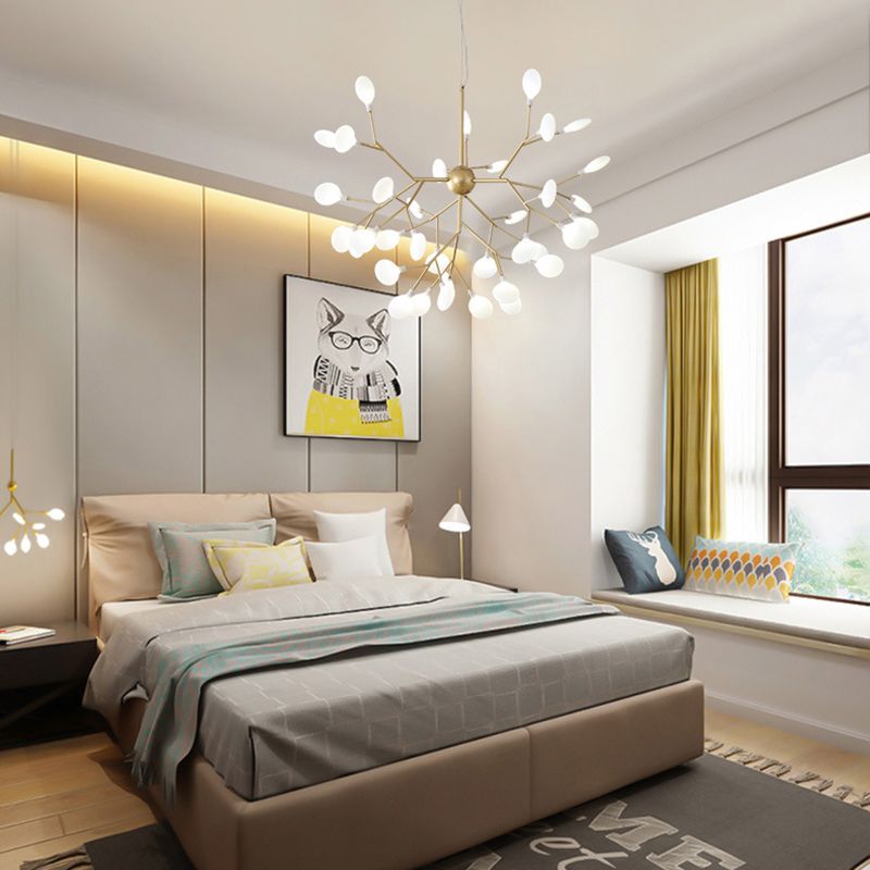 Gold Fireflies Chandelier Light Fixture Simplistic Acrylic Pendant Chandelier for Bedroom