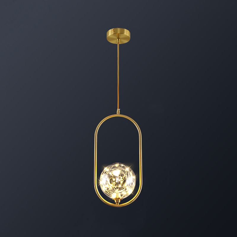 Globe Shape Ceiling Light Simplicity Clear Glass Bedroom LED Hanging Pendant Light in Brass