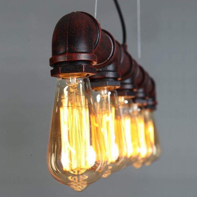 5 Heads Elongated Pipe Island Lamp Farmhouse Metallic Pendant Light Fixture for Dining Room