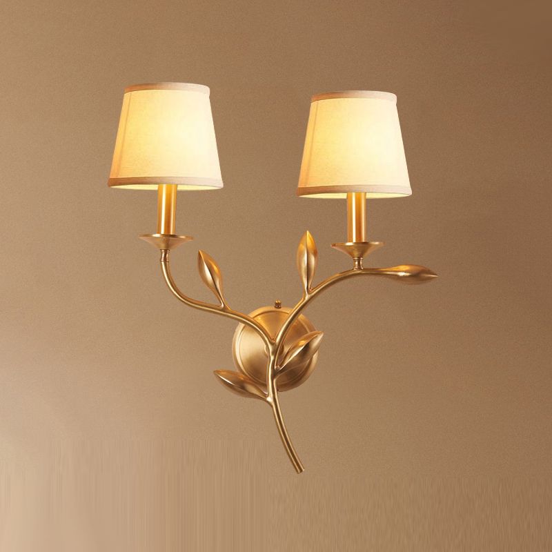 American Style Branch Wall Light Natural Burlap Shade Wall Sconce with Brass