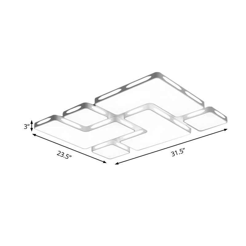 Moderniste Rectangle / carré Flush Mount Lighting Acrylic Warm / White Lighting DEL Bedroom Ceiling Light Fixture in White, 19.5 "/23.5" W