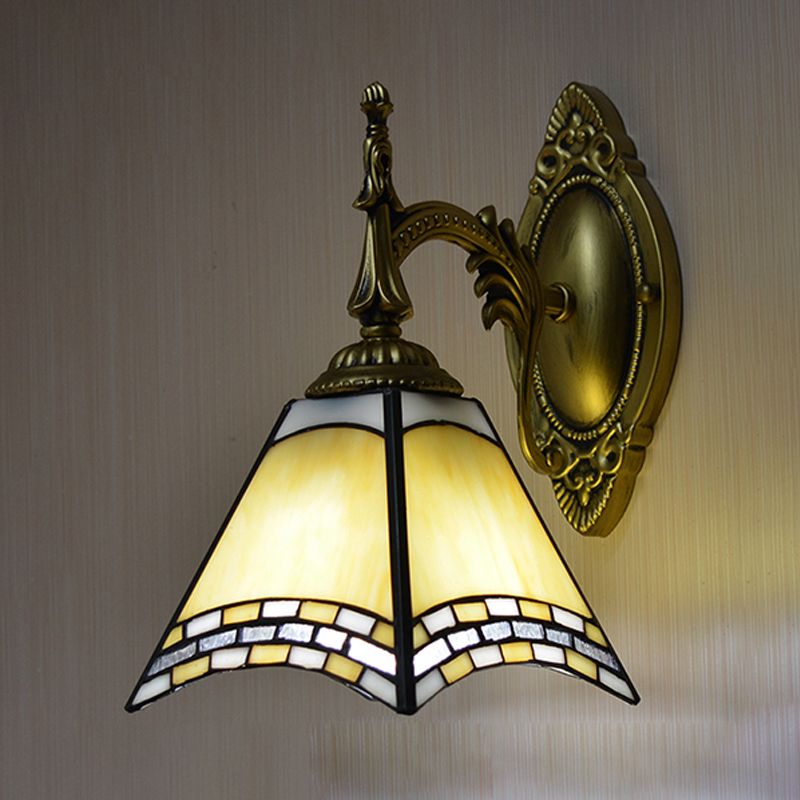 Tiffany Pyramid Sconce Lamp Stained Glass 1 Light Wall Lighting in Green/Blue/Yellow for Bedroom