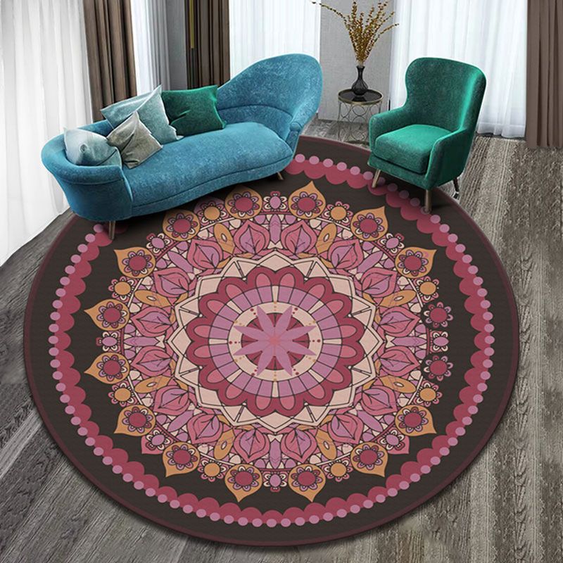 Tapis rond marocain Round multicolore Tribal Tribal Polyester Carpet Tache Resist Area pour le salon