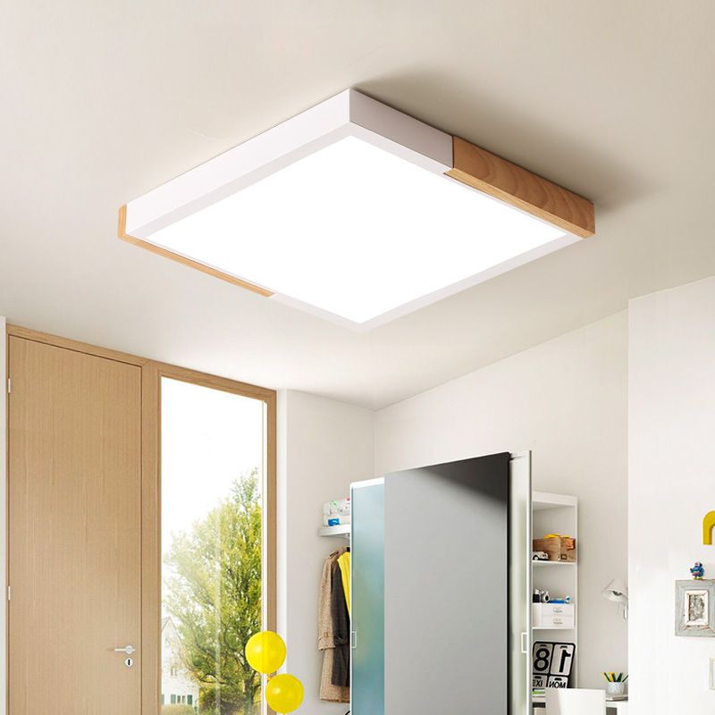 Gesplitst vierkant inbouwlicht Scandinavisch metaal Groen/wit/zwart-hout LED-plafondverlichting in wit/warm/3 kleuren licht, 16"/19,5" breed