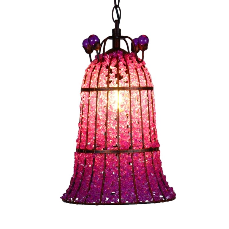 Metal Pink Ceiling Suspension Lamp Bell 1 Bulb Bohemian Pendant Lighting for Restaurant