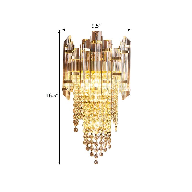 Clear Crystal Tiered Wall Light Sconce Modernism 1-Bulb Gold Wall Mounted Lamp for Bedside