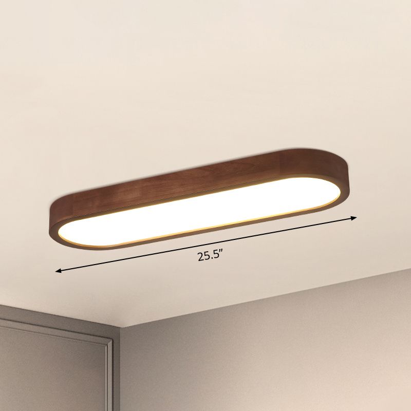 Oblong Surface Mounted Led Ceiling Light Simplicity Wooden Brown Flush Mount Light for Aisle