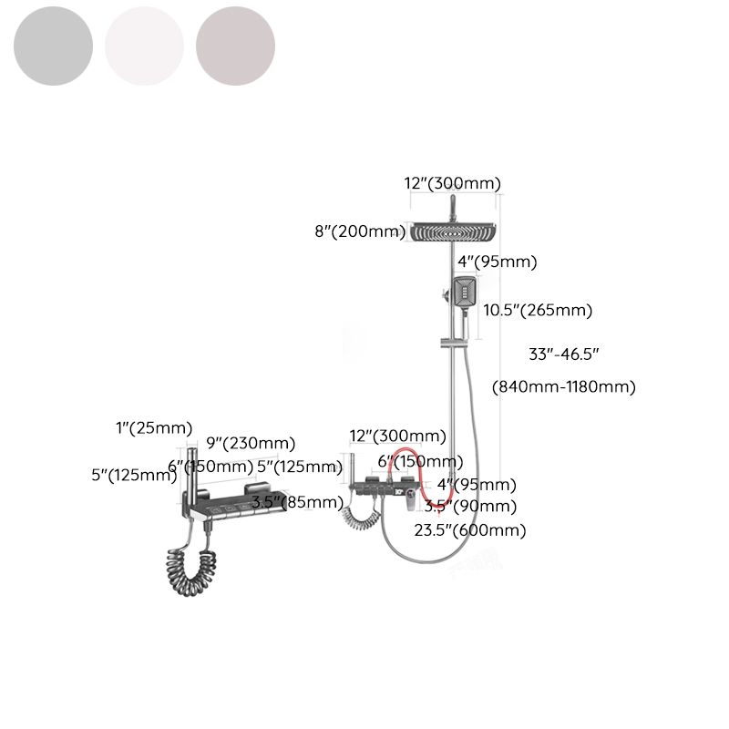 White Shower System Adjustable Spray Pattern Shower Arm Square Wall Mount Shower System