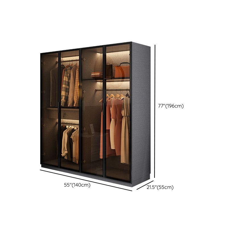 Bedroom Hinged Doors Storage Cabinet Glass Door Wardrobe with Garment Rod