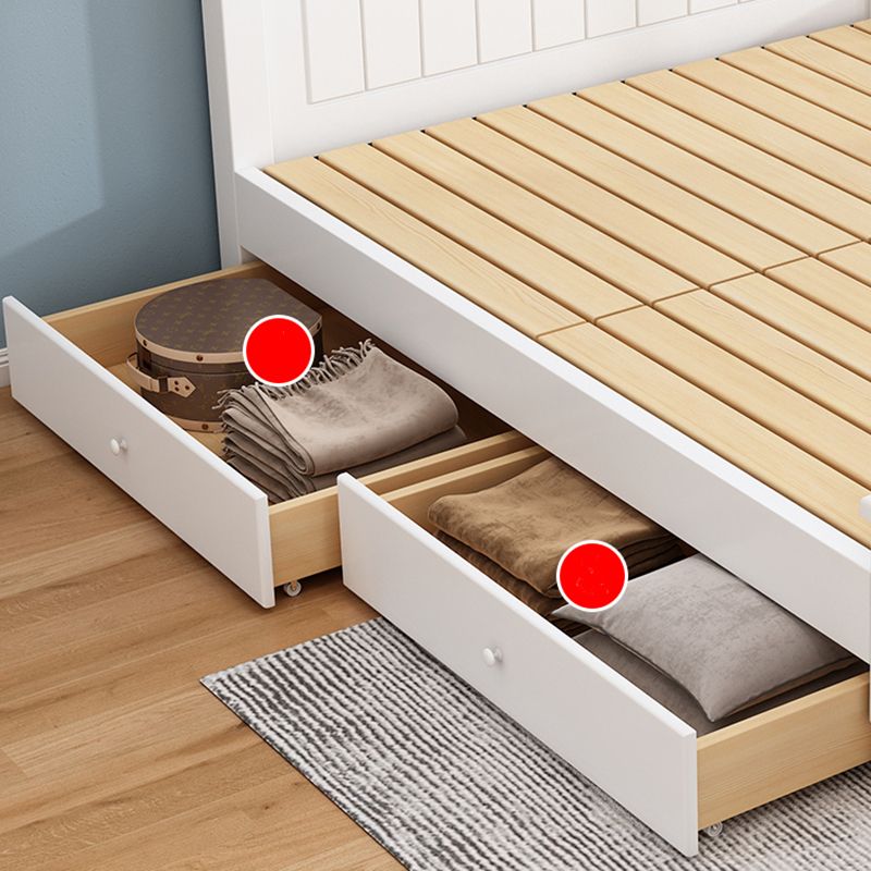 Solid Wood Standard Bed Contemporary White Bed with Panel Headboard