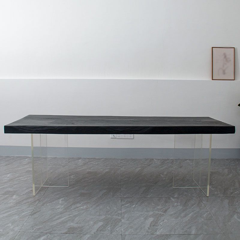 Modern Rectangle Dining Table Black Pine Solid Wood Top Dining Site Table