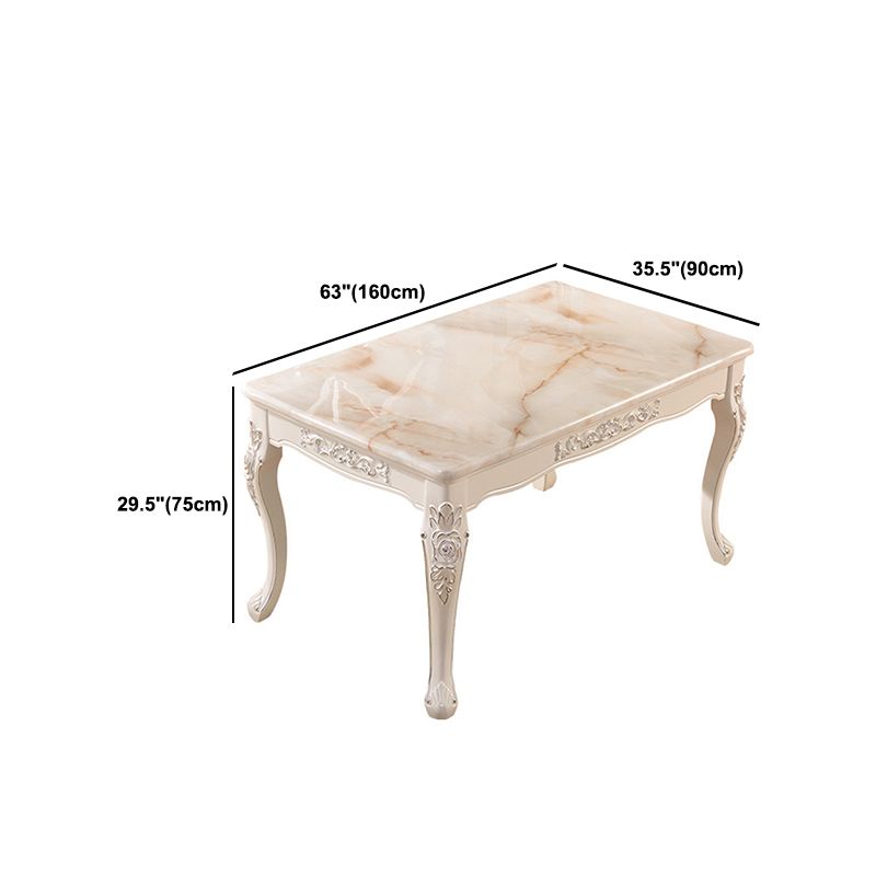 Traditional Luxury Dining Table Rectangle White Dining Table with Wooden Base