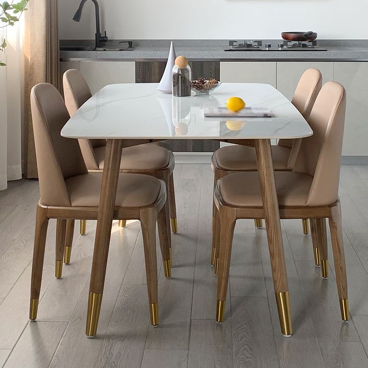 Mesa de comedor de piedra rectangular mesa de comedor de lujo tradicional con patas de madera
