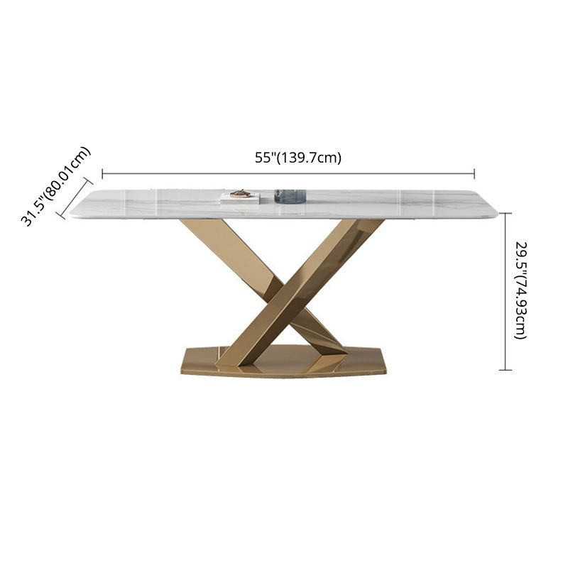 Modern Sintered Stone White Dining Set with Rectangle Table and Gold Legs Formal Dining Set