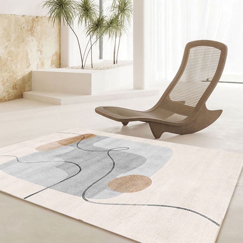Beige Abstract Print Carpet Polyester Modern Area Rug Non-Slip Rug for Living Room