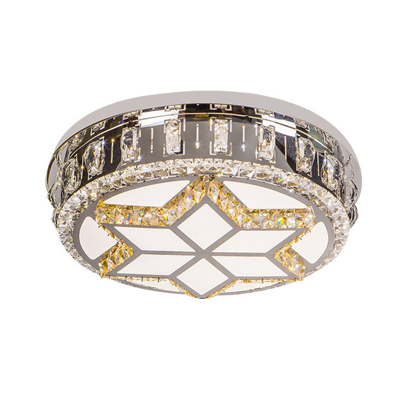 Circle Flush Mount Fixture Minimalism Hand-Cut Crystal LED Chrome Ceiling Lighting in Warm/White Light