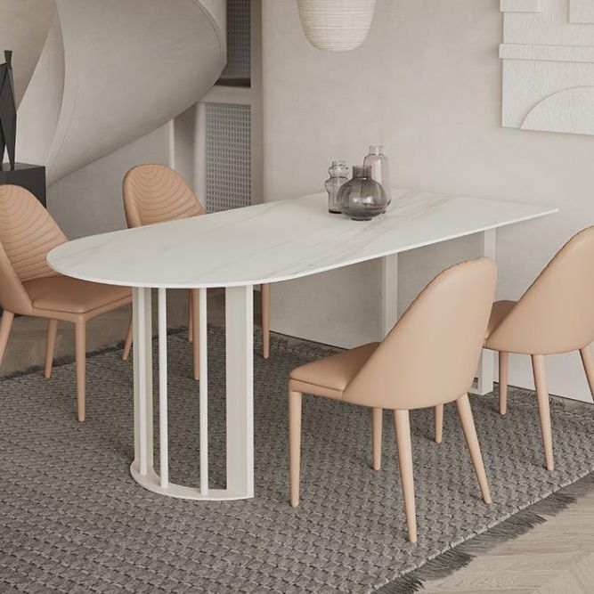 Living Room Simple Stone Table White Oval Table with Metal Pedestal