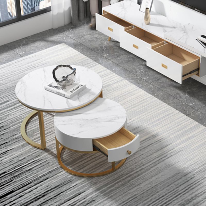 Slate Frame Coffee Table Round Nesting Coffee Table Set for Living Room