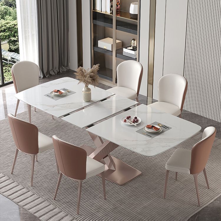 Modern 1/4/5/7 Pieces Silver Dining Table Set with Sintered Stone Top Scalable Dinette Set