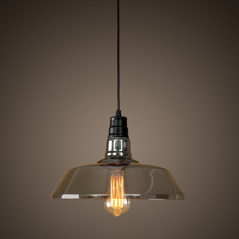 1 Lulb Fumo Grey Glass Glass Light Industrial Black Black Alabod Sospension Accensione