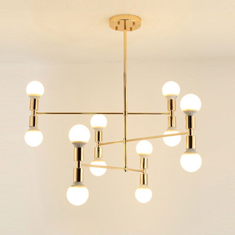 Postmoderner Stil Multi -Lampen -Kronleuchter Gold Metall Hanging Anhängerlampe für Wohnzimmer