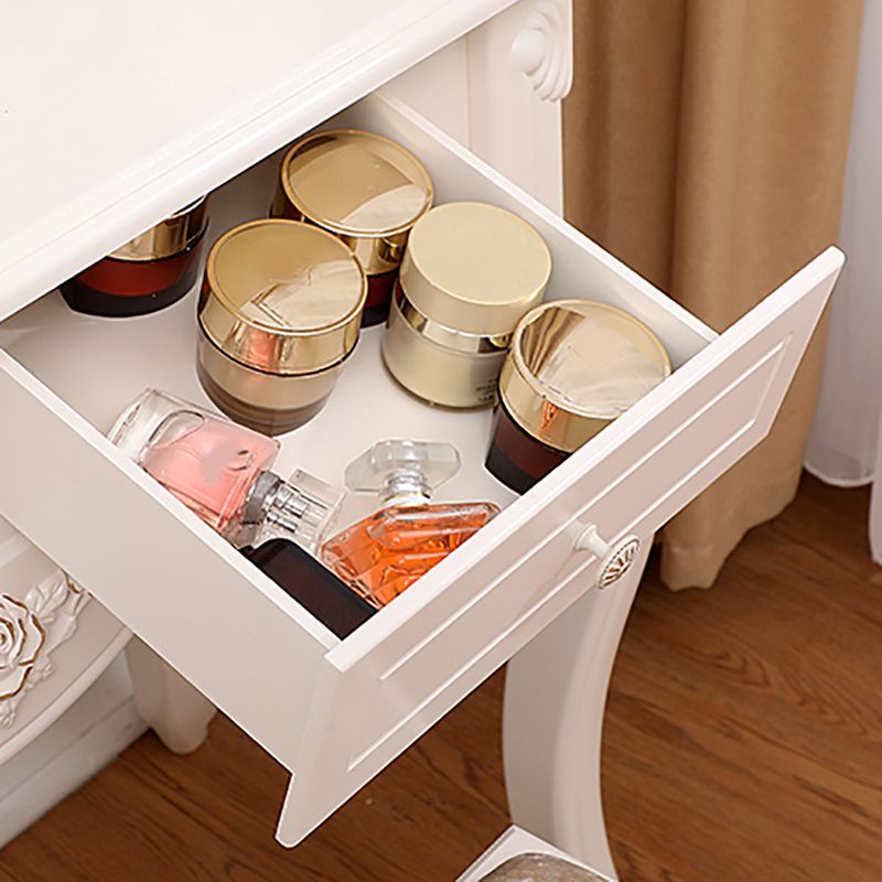Victorian Mirrored Makeup Dressing Table Wood Stool Set in White