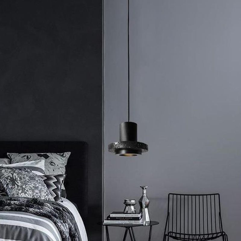 Platte ronde plafondverlichting eenvoud terrazzo single-bulb zwarte hoed hangende lamp